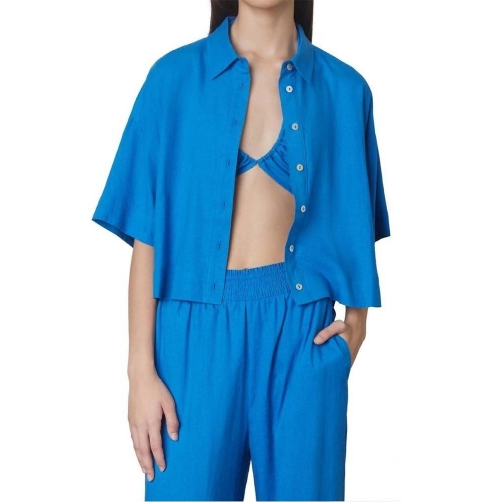 Nia the brand blue linen top